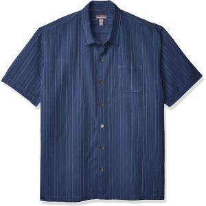 Van Heusen Men’s Big and Tall Air Short Sleeve Button Down Poly Rayon Stripe Shirt(True Navy)