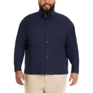 Van Heusen Mens Big and Tall Stain Shield Never Tuck Stretch Solid Button Down ShirtButton Down Shirt(Black Iris Solid)