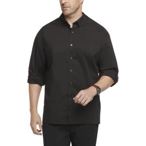 Van Heusen Mens Big and Tall Stain Shield Never Tuck Stretch Solid Button Down ShirtButton Down Shirt(Black Solid)