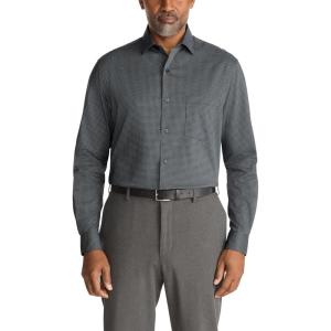 Van Heusen Mens Dress Shirt Regular Fit Ultra Wrinkle Free Flex Collar Stretch Check(Black 3)