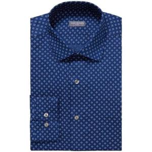 Van Heusen Mens Dress Shirt Regular Fit Ultra Wrinkle Free Flex Collar Stretch Check(Night Blue)