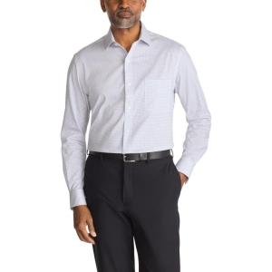Van Heusen Mens Dress Shirt Regular Fit Ultra Wrinkle Free Flex Collar Stretch Check(Taupe Navy)