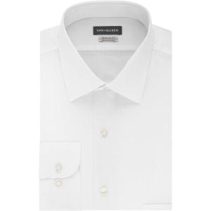 Van Heusen Men’s Herringbone Regular Fit Solid Spread Collar Dress Shirt(White)