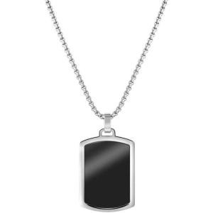 Van Heusen Men’s Stainless Steel Engravable Dog Tag Pendant with Box Chain Necklace(Black)