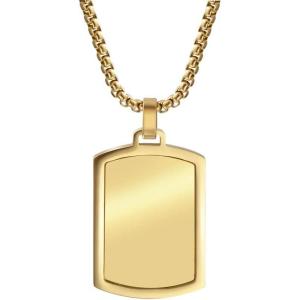 Van Heusen Men’s Stainless Steel Engravable Dog Tag Pendant with Box Chain Necklace(Gold)