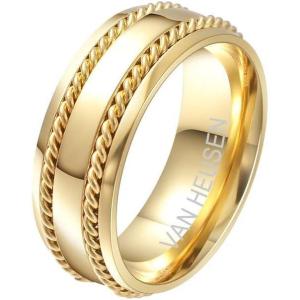 Van Heusen Men’s Stainless Steel Polished Twist Inlay Wedding Band Ring(Gold)
