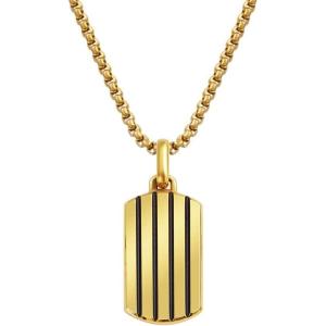 Van Heusen Men’s Stainless Steel Striped Dog Tag Pendant with 24″ Box Chain Necklace(Gold)