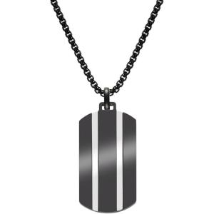 Van Heusen Men’s Stainless Steel Two Striped Dog Tag Pendant with 24″ Box Chain Necklace(Black)