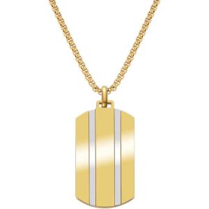 Van Heusen Men’s Stainless Steel Two Striped Dog Tag Pendant with 24″ Box Chain Necklace(Gold)