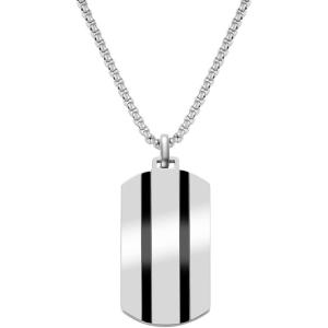 Van Heusen Men’s Stainless Steel Two Striped Dog Tag Pendant with 24″ Box Chain Necklace(Silver)