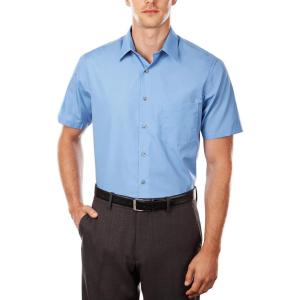 Van Heusen Men’s TALL FIT Short Sleeve Dress Shirts Poplin Solid (Big and Tall)(Cameo Blue)