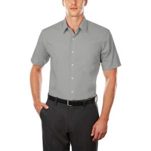Van Heusen Men’s TALL FIT Short Sleeve Dress Shirts Poplin Solid (Big and Tall)(Grey Stone)