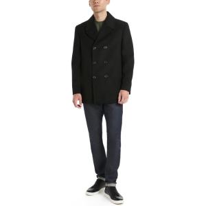 Van Heusen mens Tatton Classic Double Breasted Peacoat(Black)