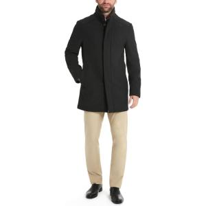 Van Heusen mens Van Heusen Tedford Overcoat With Stand Collar(Black)