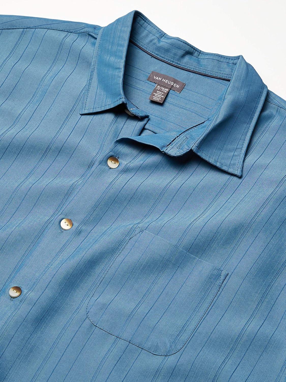 imageVan Heusen Mens Big and Tall Air Short Sleeve Button Down Poly Rayon Stripe ShirtCameo Blue