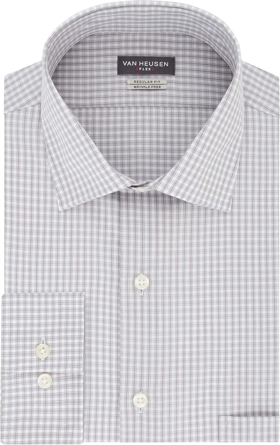 imageVan Heusen Mens Dress Shirt Regular Fit Flex Collar CheckGrey Pearl