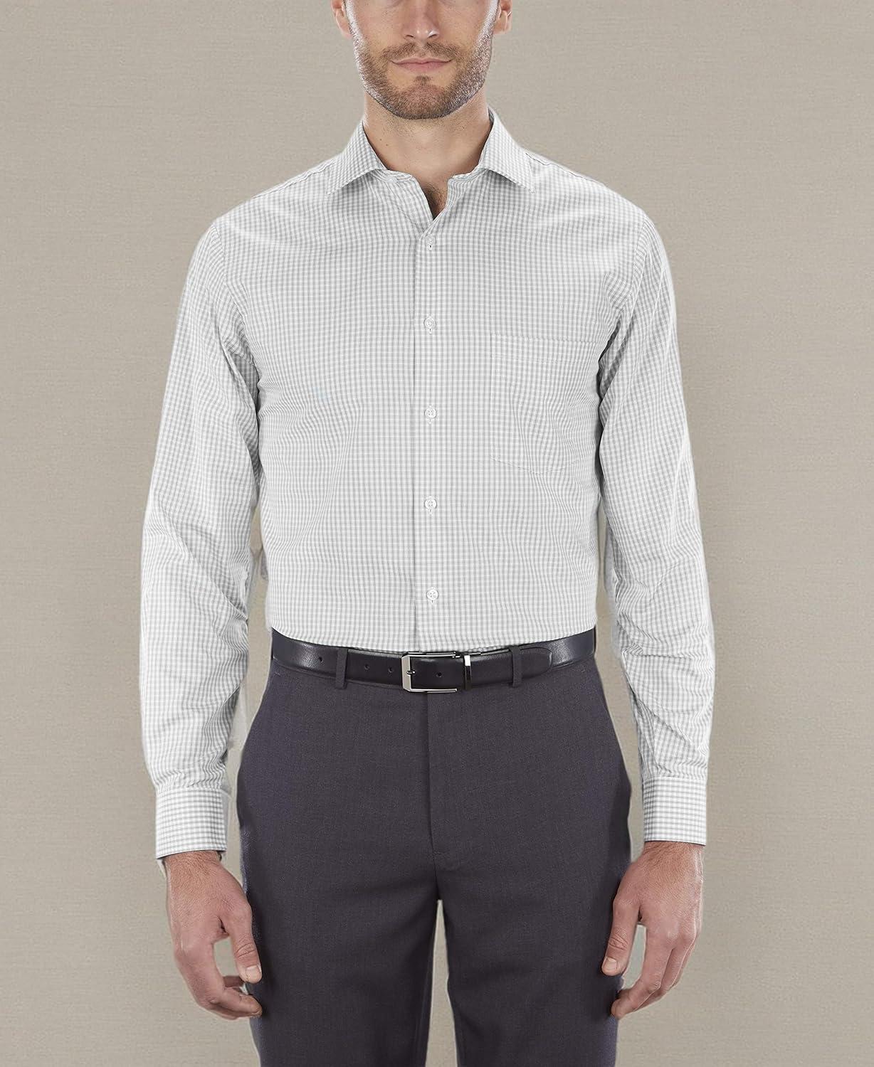 imageVan Heusen Mens Dress Shirt Regular Fit Flex Collar CheckGrey Pearl