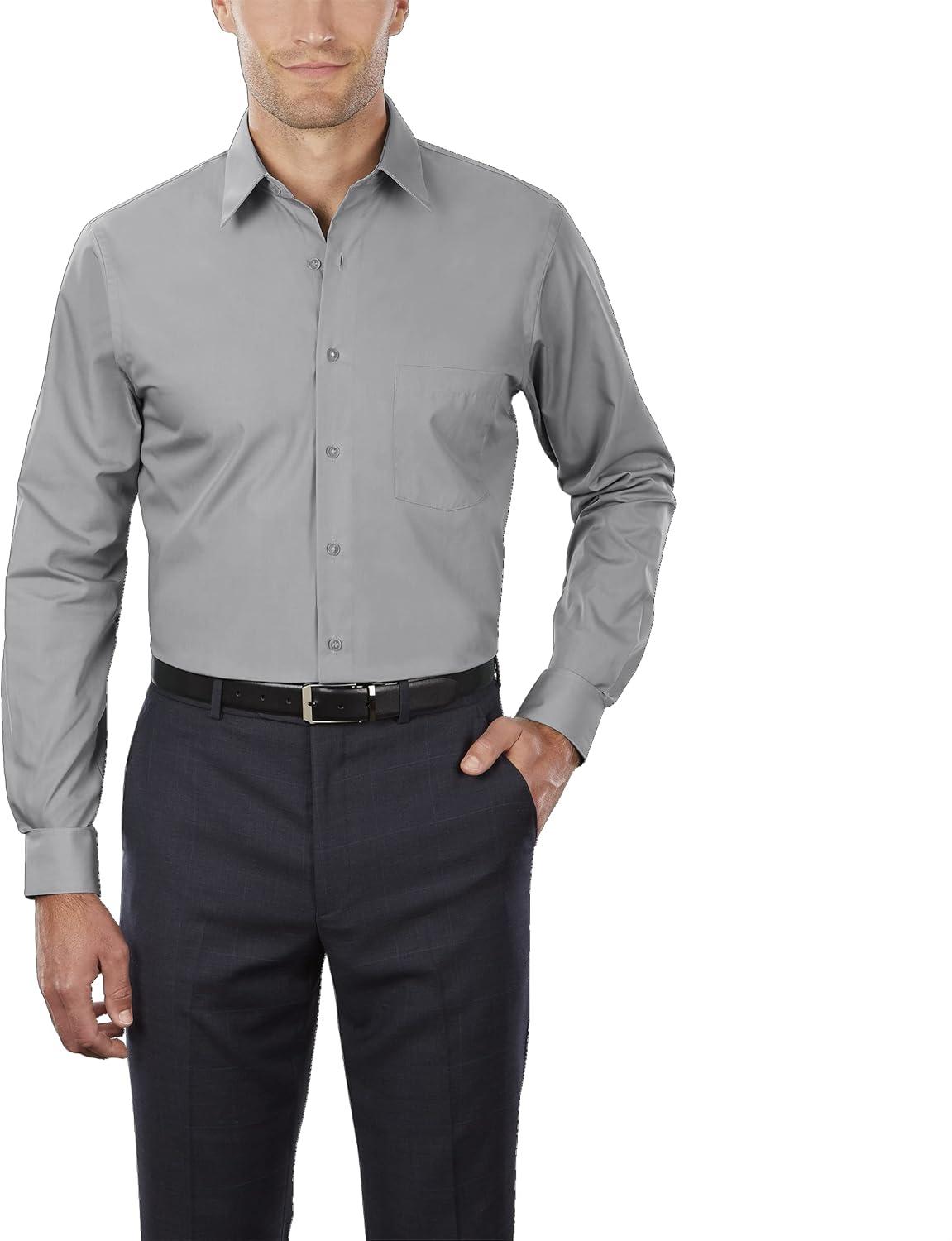 imageVan Heusen Mens Dress Shirt Regular Fit Poplin SolidGrey Stone