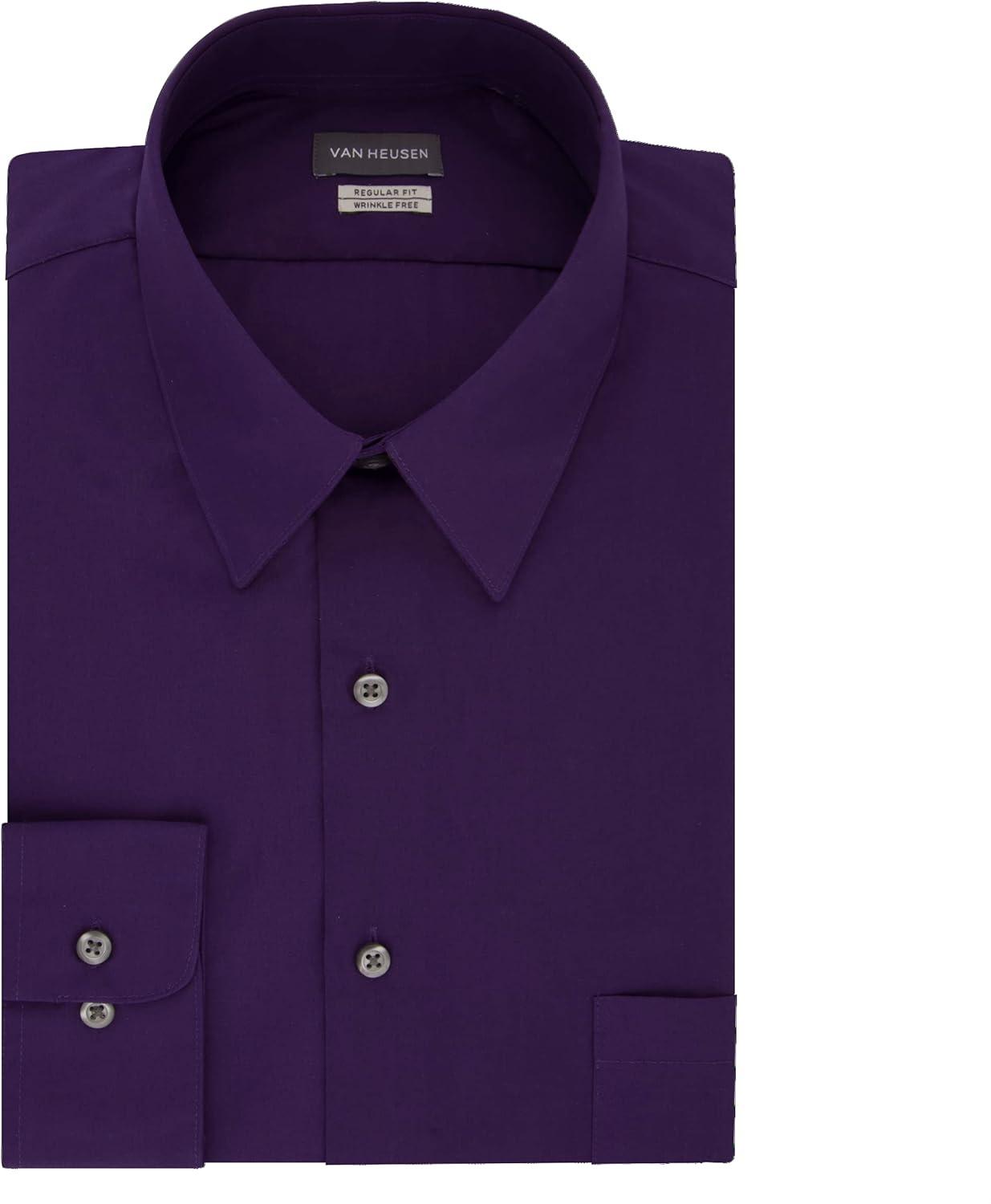 imageVan Heusen Mens Dress Shirt Regular Fit Poplin SolidPurple Velvet