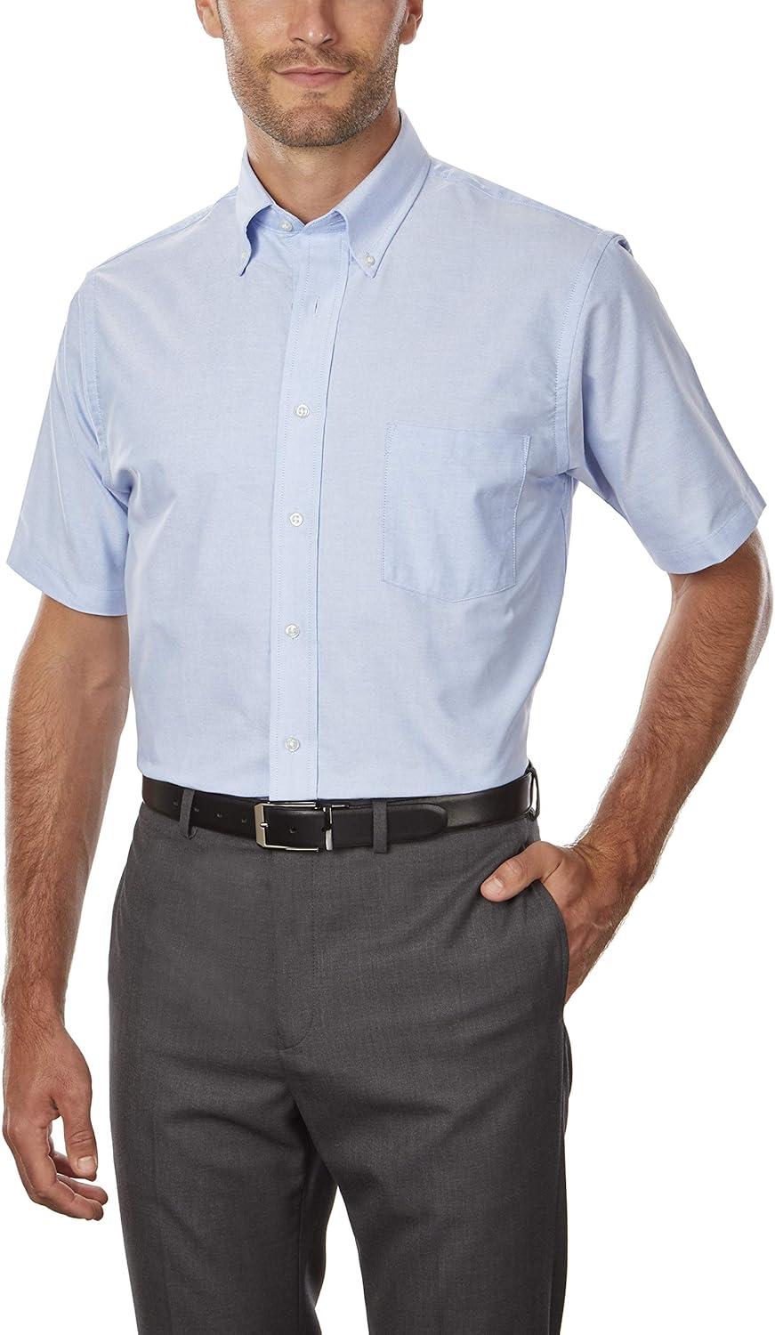 imageVan Heusen Mens Short Sleeve Dress Shirt Regular Fit Oxford SolidBlue