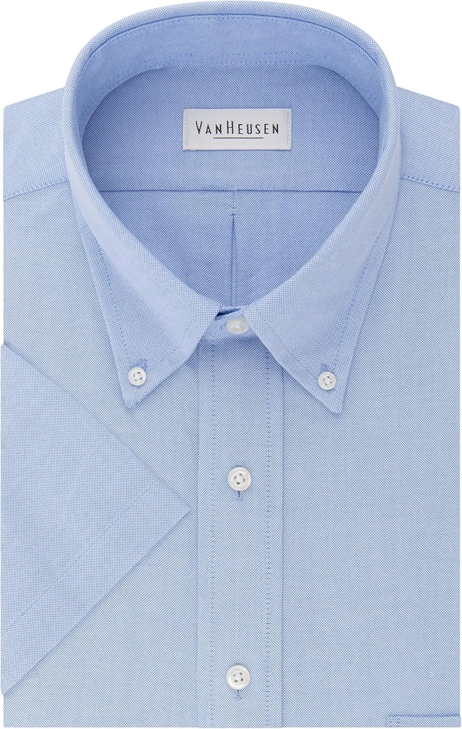 imageVan Heusen Mens Short Sleeve Dress Shirt Regular Fit Oxford SolidBlue