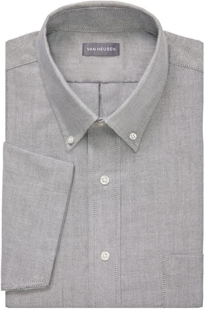 imageVan Heusen Mens Short Sleeve Dress Shirt Regular Fit Oxford SolidGreystone