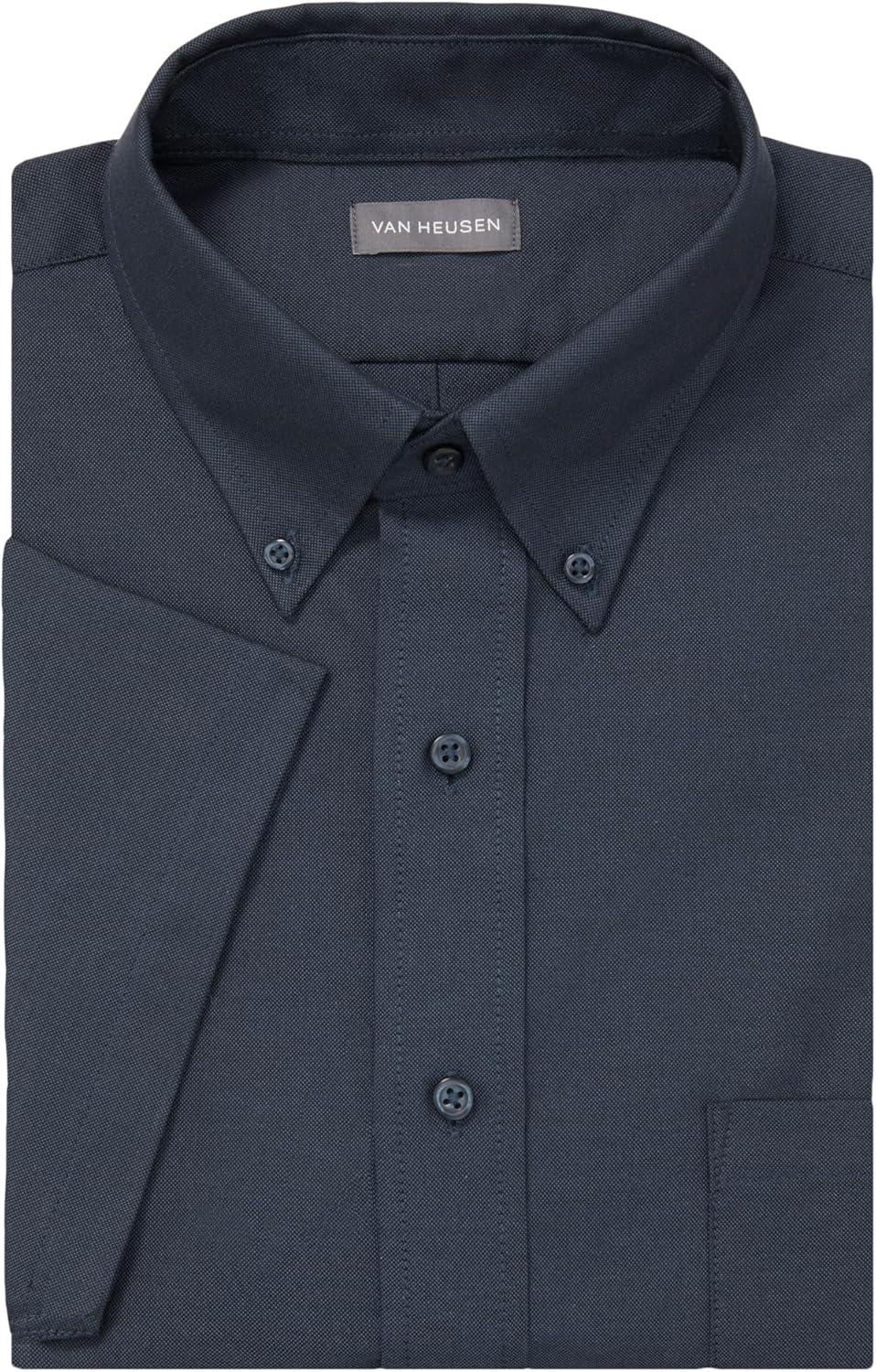 imageVan Heusen Mens Short Sleeve Dress Shirt Regular Fit Oxford SolidNavy