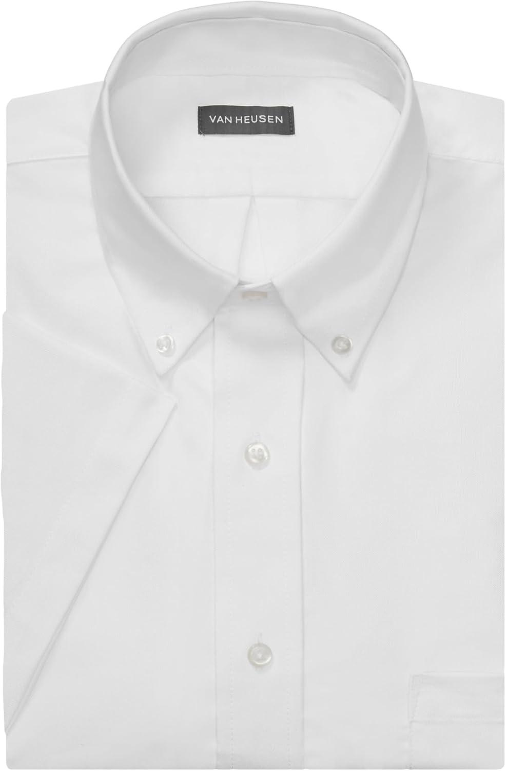 imageVan Heusen Mens Short Sleeve Dress Shirt Regular Fit Oxford SolidWhite