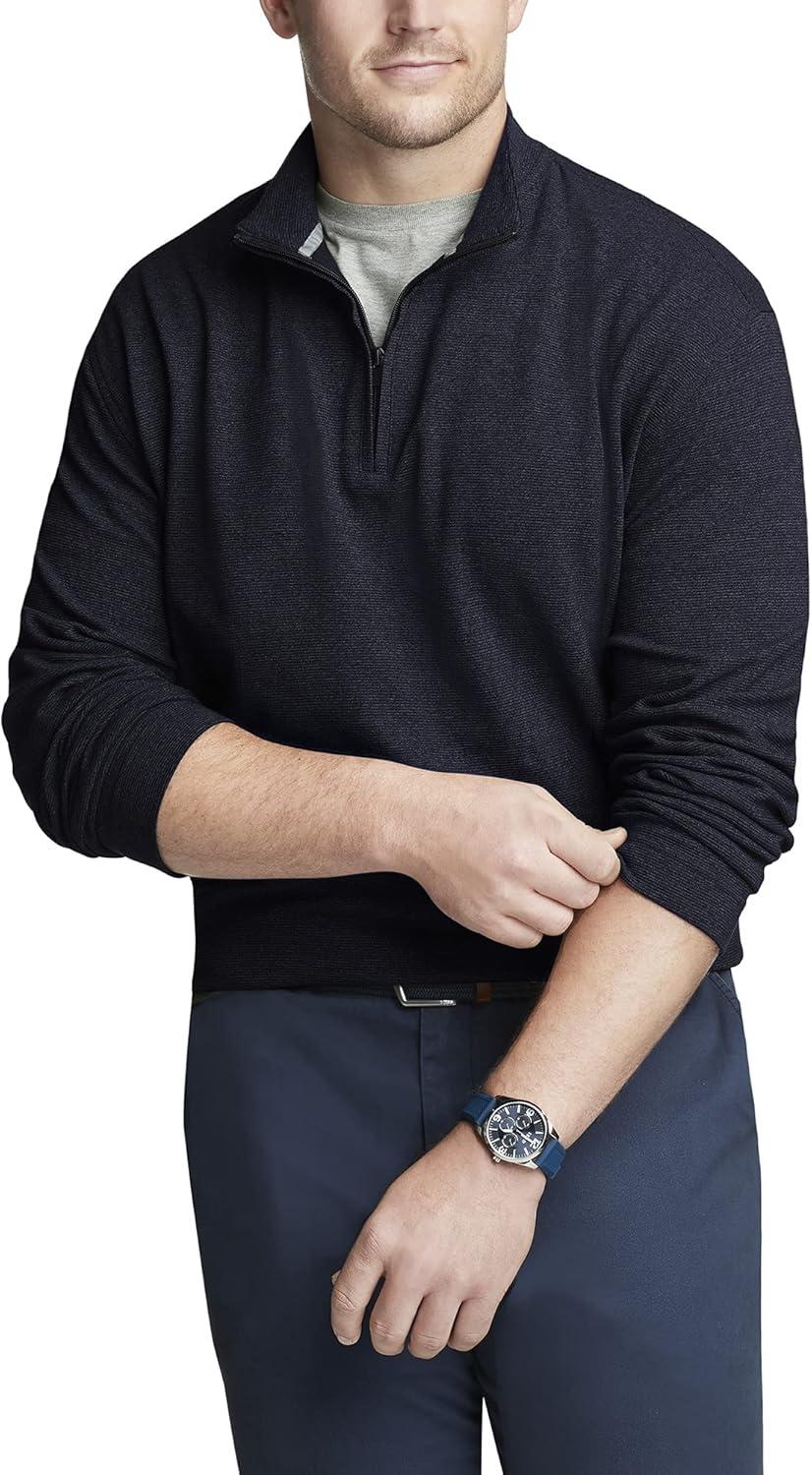 imageVan Heusen Mens Size Big and Tall Flex Long Sleeve Ottoman Quarter ZipDark Black Iris