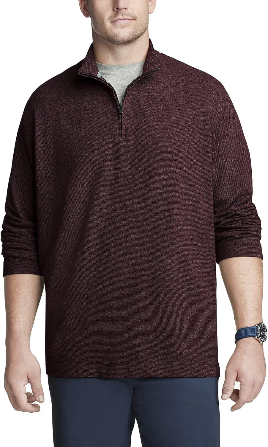 imageVan Heusen Mens Size Big and Tall Flex Long Sleeve Ottoman Quarter ZipDark Cabernet