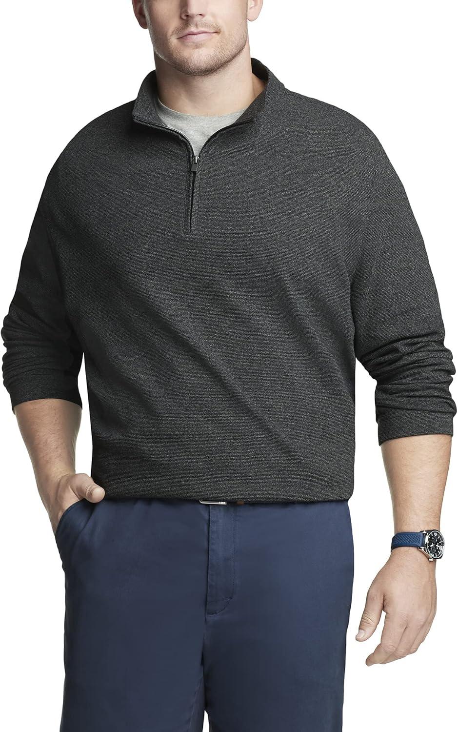 imageVan Heusen Mens Size Big and Tall Flex Long Sleeve Ottoman Quarter ZipDark Iron Gate