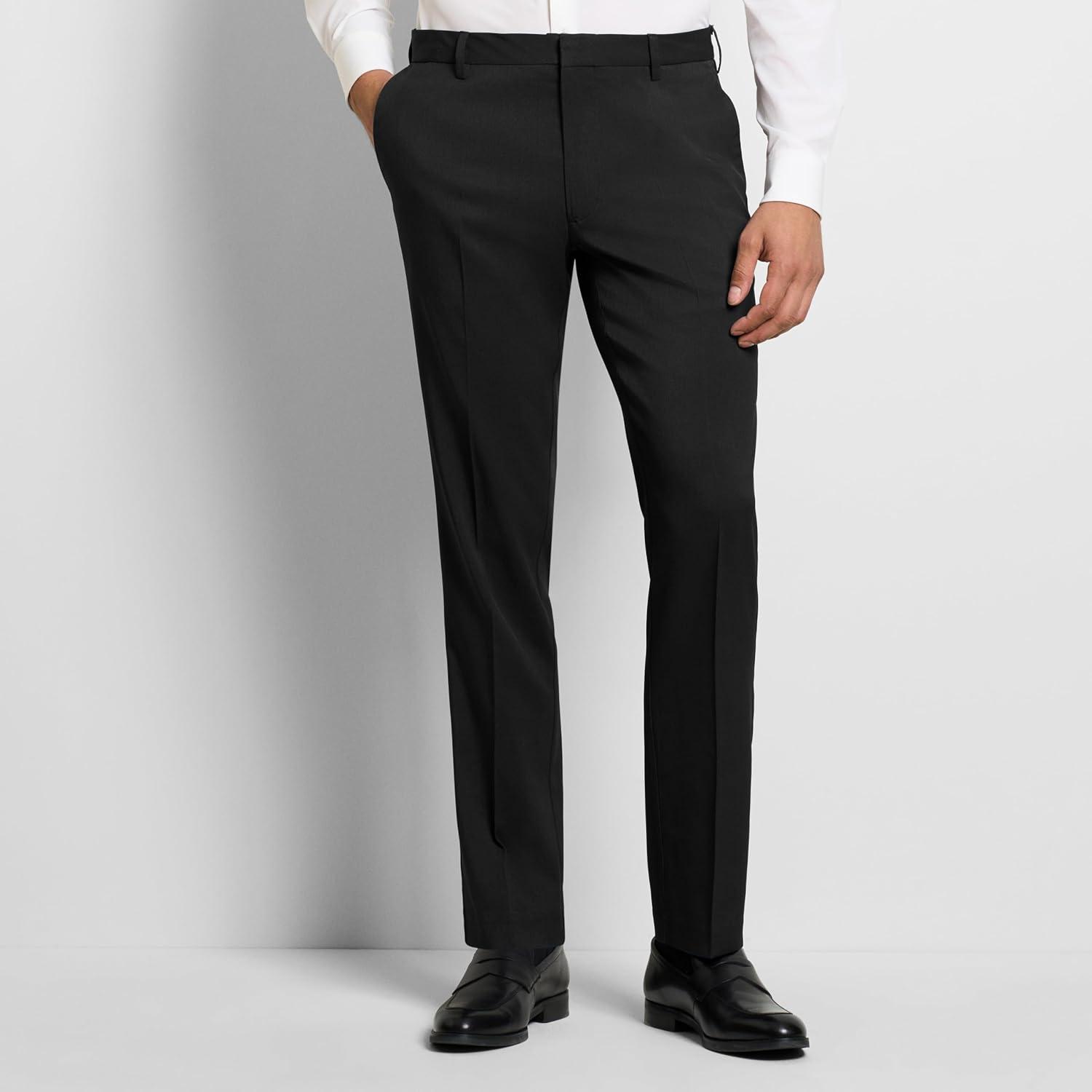 imageVan Heusen Mens Temperature Control Slim Fit Flat Front Stretch Dress Pant NonIron Stretchable Waistband Cooling FabricBlack Temp Control
