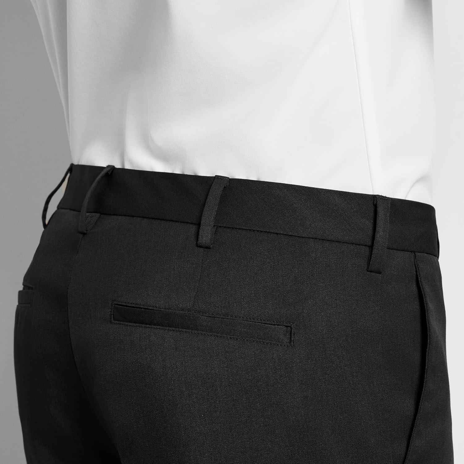 imageVan Heusen Mens Temperature Control Slim Fit Flat Front Stretch Dress Pant NonIron Stretchable Waistband Cooling FabricBlack Temp Control