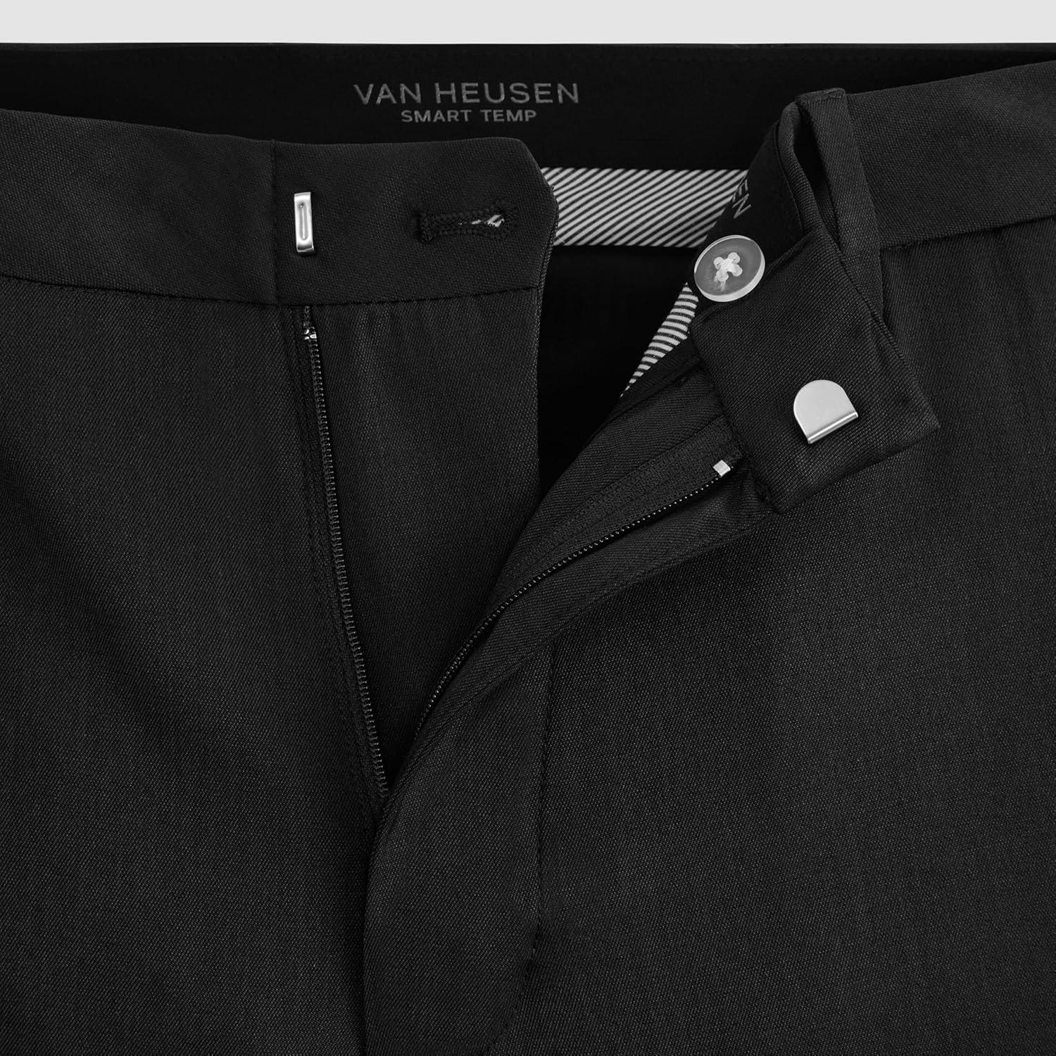 imageVan Heusen Mens Temperature Control Slim Fit Flat Front Stretch Dress Pant NonIron Stretchable Waistband Cooling FabricBlack Temp Control