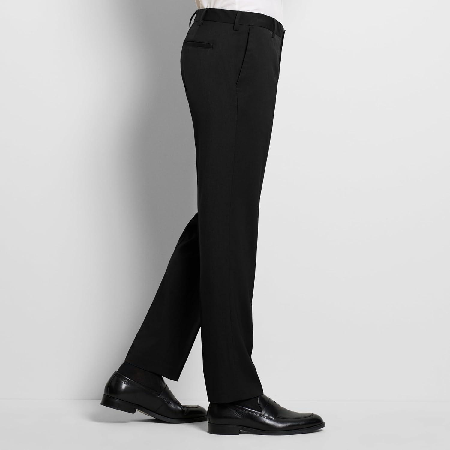 imageVan Heusen Mens Temperature Control Slim Fit Flat Front Stretch Dress Pant NonIron Stretchable Waistband Cooling FabricBlack Temp Control