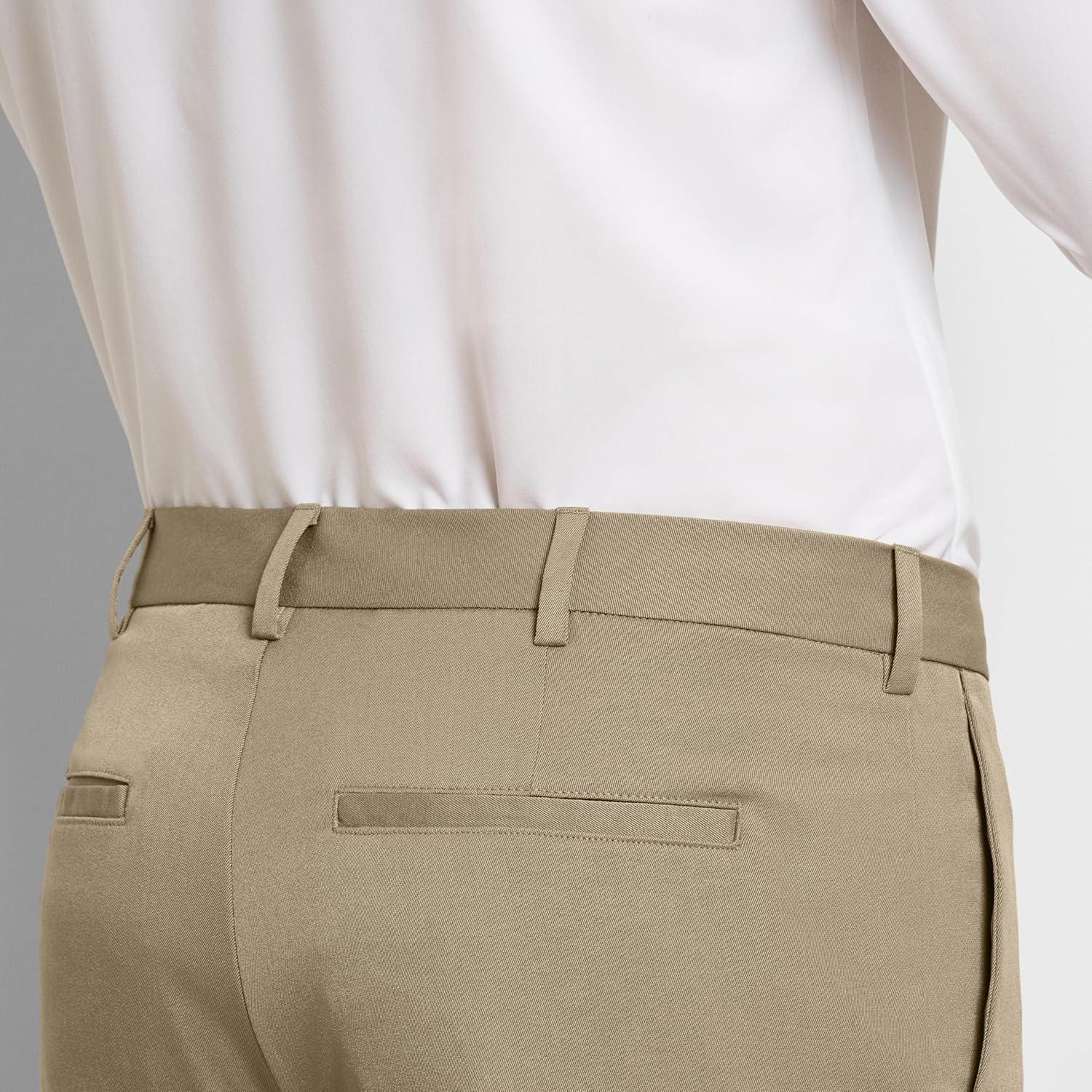 imageVan Heusen Mens Temperature Control Slim Fit Flat Front Stretch Dress Pant NonIron Stretchable Waistband Cooling FabricKhaki Heather Temp Control