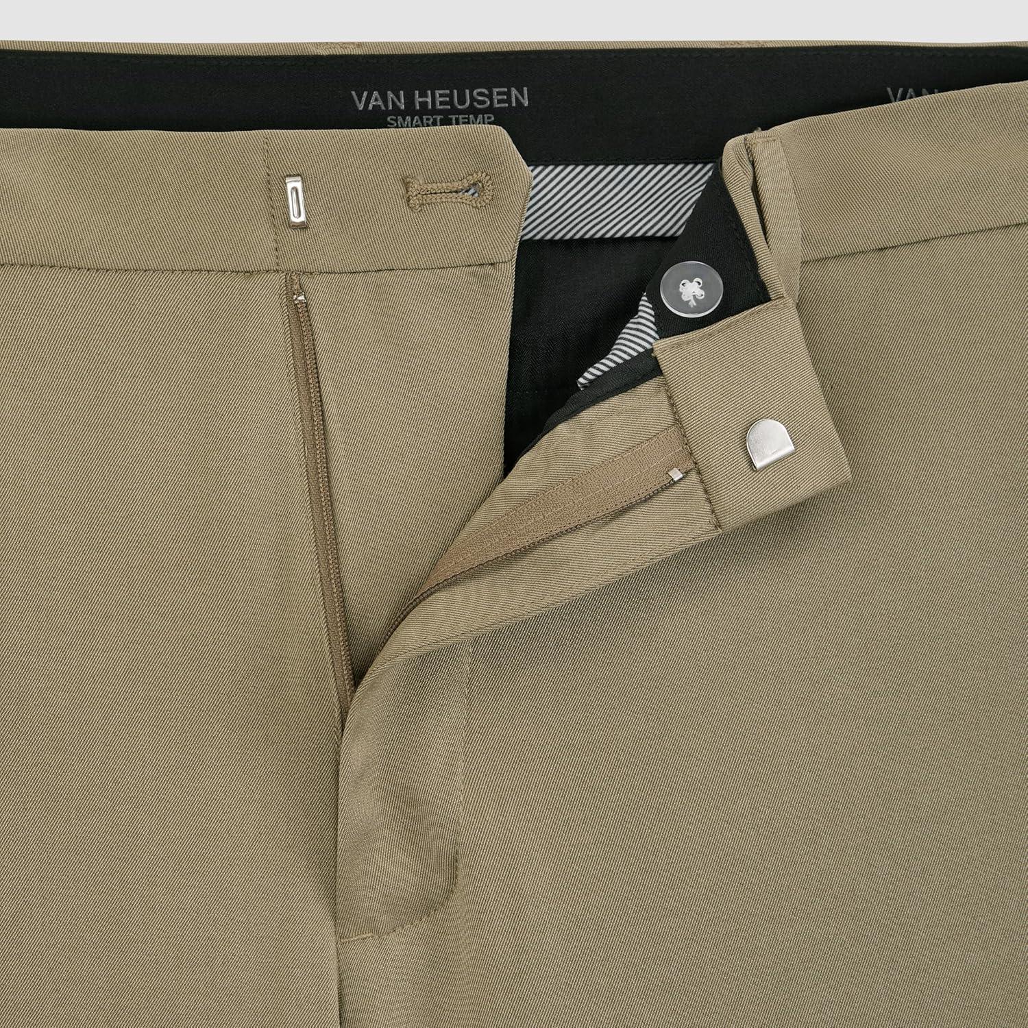 imageVan Heusen Mens Temperature Control Slim Fit Flat Front Stretch Dress Pant NonIron Stretchable Waistband Cooling FabricKhaki Heather Temp Control