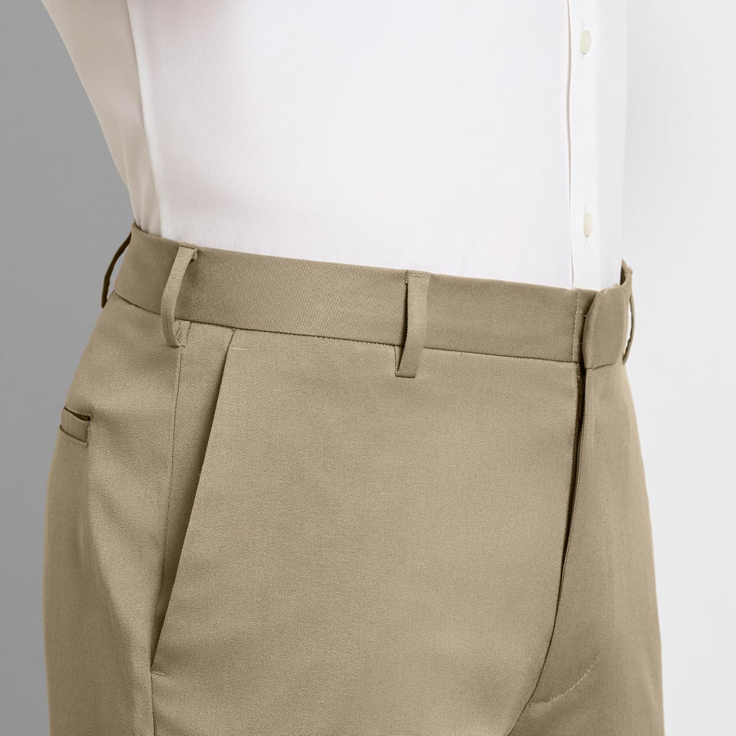 imageVan Heusen Mens Temperature Control Slim Fit Flat Front Stretch Dress Pant NonIron Stretchable Waistband Cooling FabricKhaki Heather Temp Control