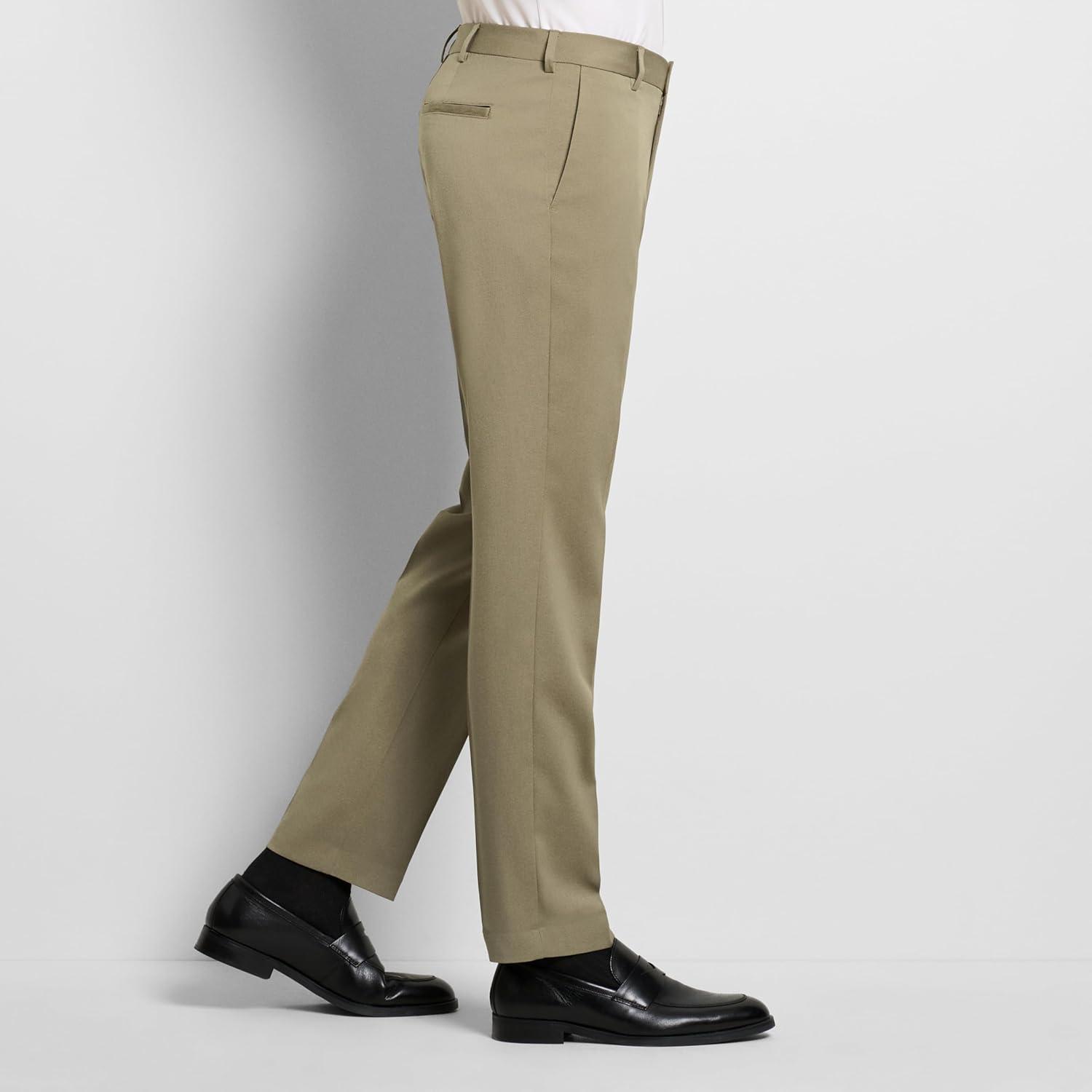 imageVan Heusen Mens Temperature Control Slim Fit Flat Front Stretch Dress Pant NonIron Stretchable Waistband Cooling FabricKhaki Heather Temp Control