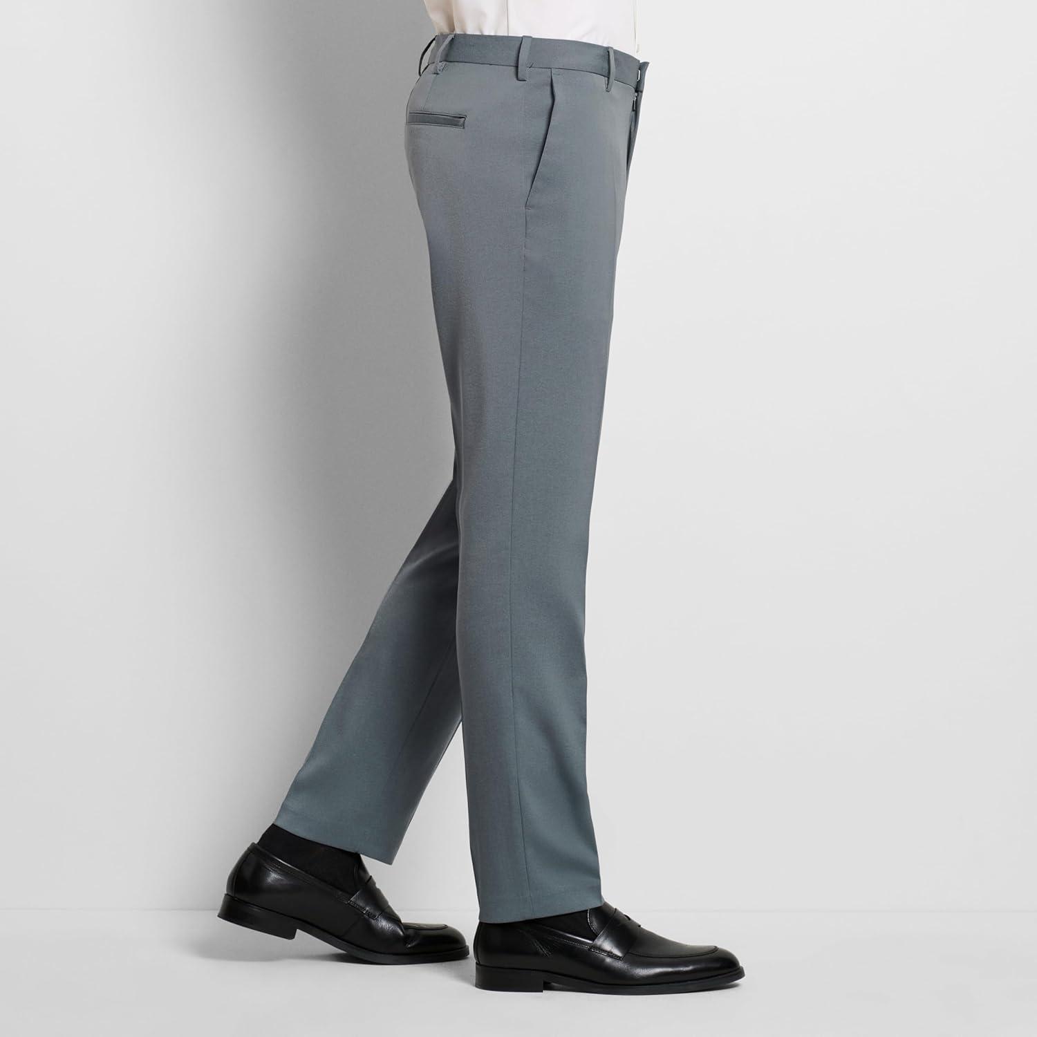 imageVan Heusen Mens Temperature Control Slim Fit Flat Front Stretch Dress Pant NonIron Stretchable Waistband Cooling FabricMonument Heather Temp Control
