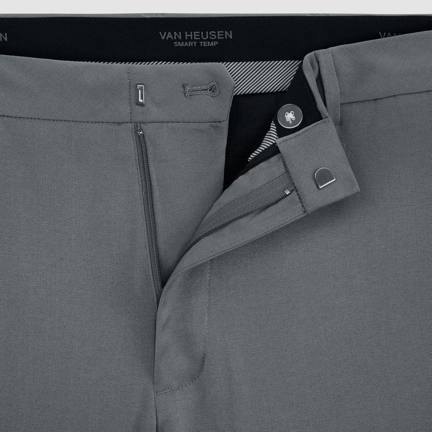 imageVan Heusen Mens Temperature Control Slim Fit Flat Front Stretch Dress Pant NonIron Stretchable Waistband Cooling FabricMonument Heather Temp Control