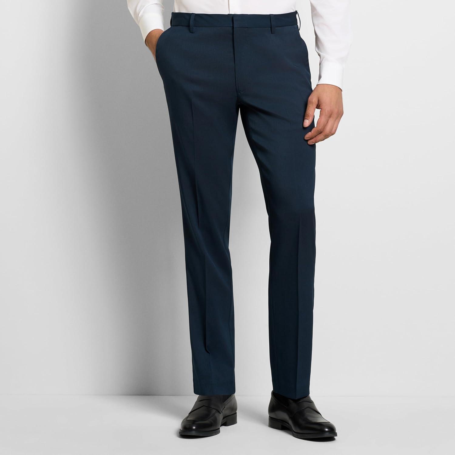 imageVan Heusen Mens Temperature Control Slim Fit Flat Front Stretch Dress Pant NonIron Stretchable Waistband Cooling FabricNavy Temp Control
