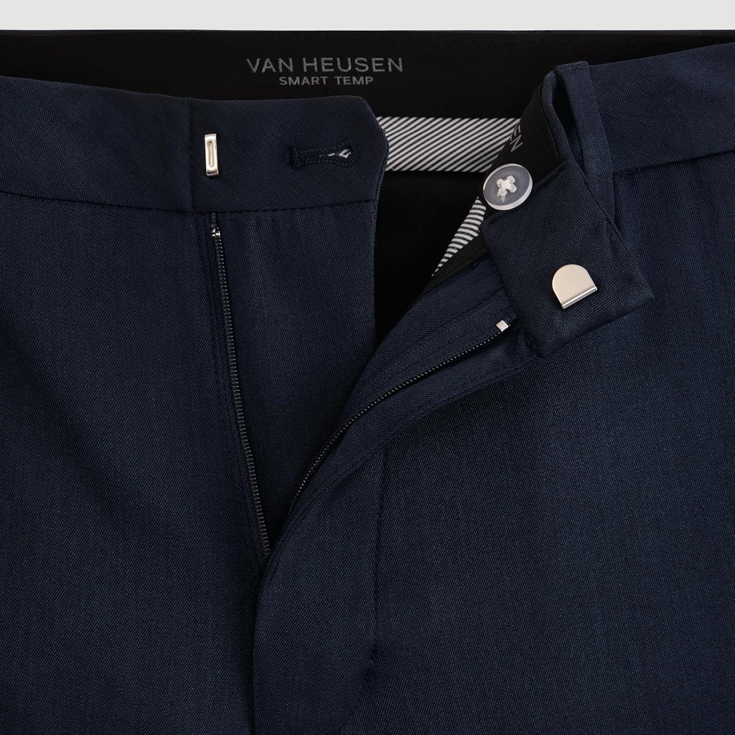 imageVan Heusen Mens Temperature Control Slim Fit Flat Front Stretch Dress Pant NonIron Stretchable Waistband Cooling FabricNavy Temp Control