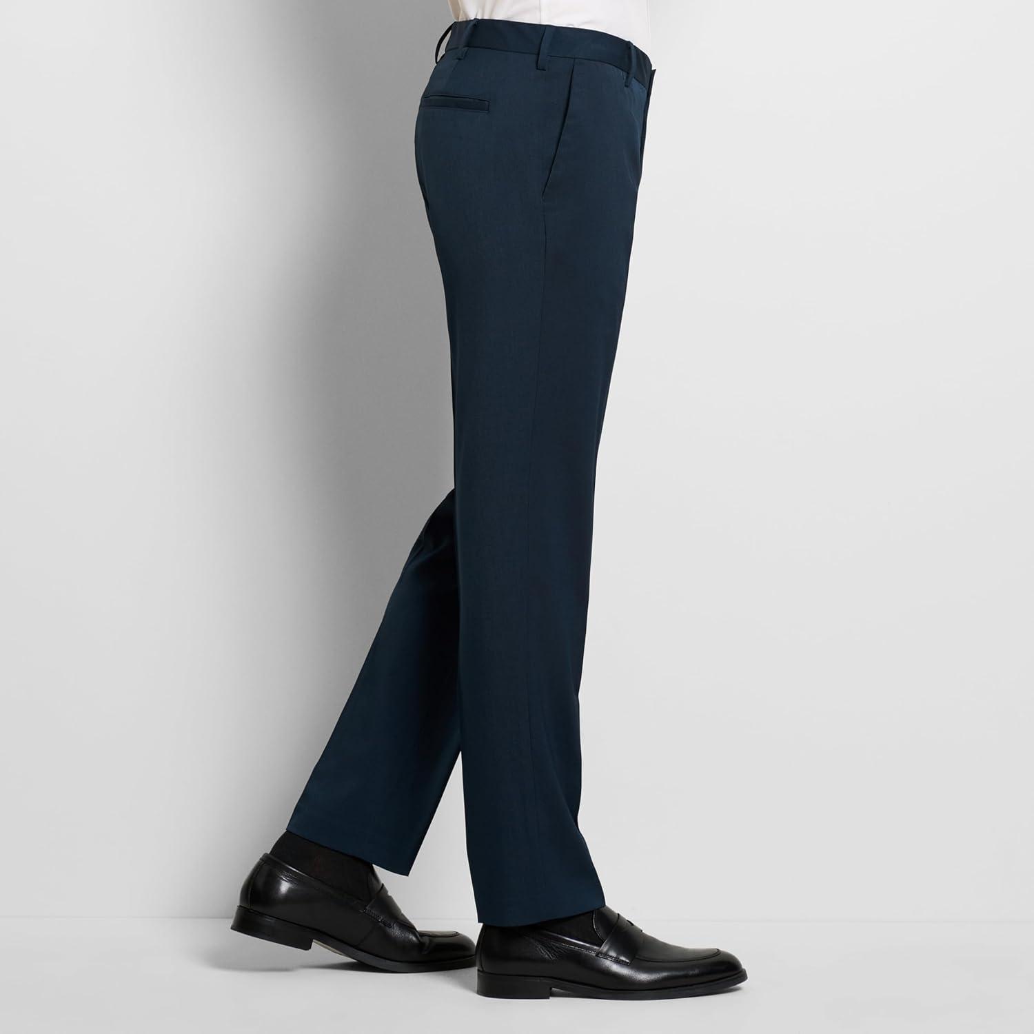 imageVan Heusen Mens Temperature Control Slim Fit Flat Front Stretch Dress Pant NonIron Stretchable Waistband Cooling FabricNavy Temp Control