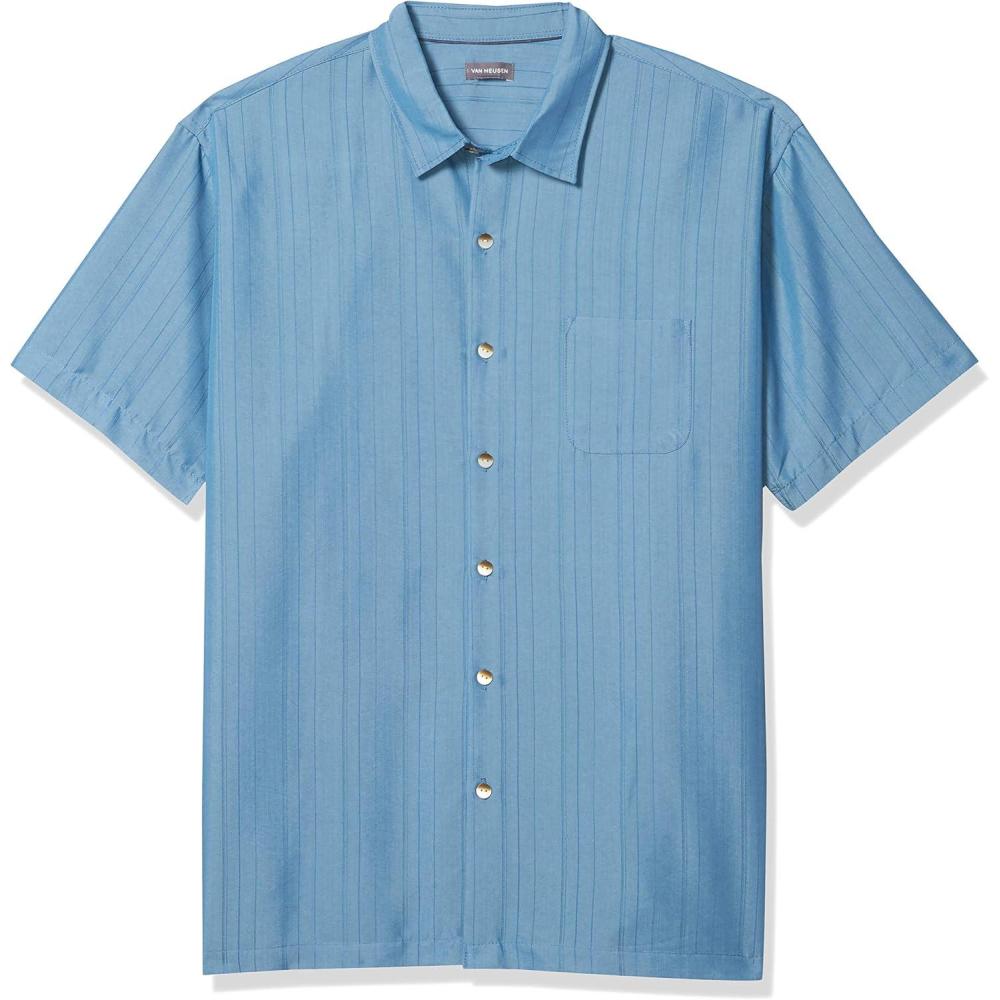imageVan Heusen Mens Big and Tall Air Short Sleeve Button Down Poly Rayon Stripe ShirtCameo Blue