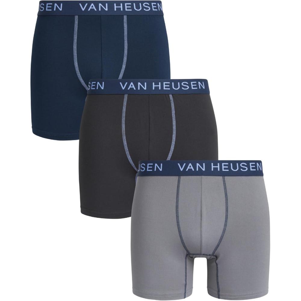 imageVan Heusen Mens Boxer Briefs 3 Pack 6 Inseam Soft Mens Underwear Athletic Boxer Briefs with Contour PouchBlackPhantomPearl