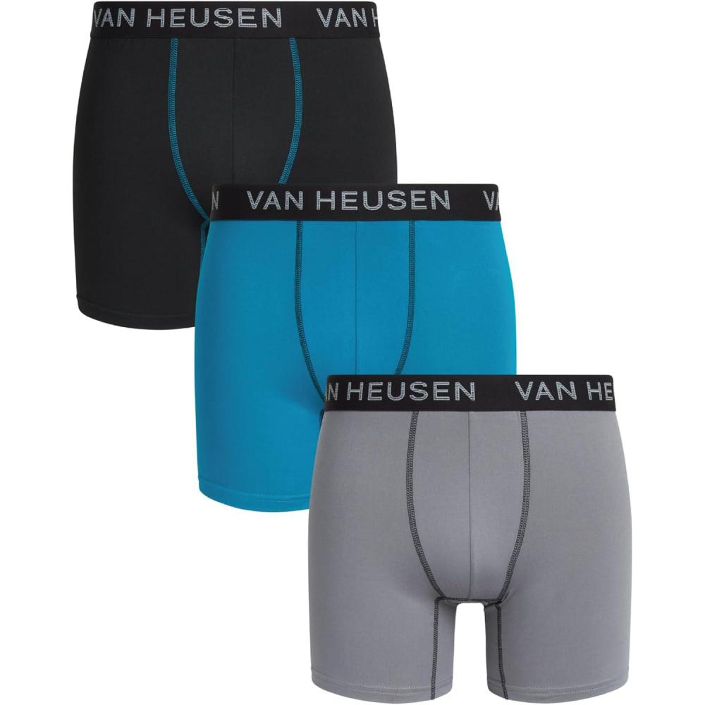 imageVan Heusen Mens Boxer Briefs 3 Pack 6 Inseam Soft Mens Underwear Athletic Boxer Briefs with Contour PouchBlackTealPearl