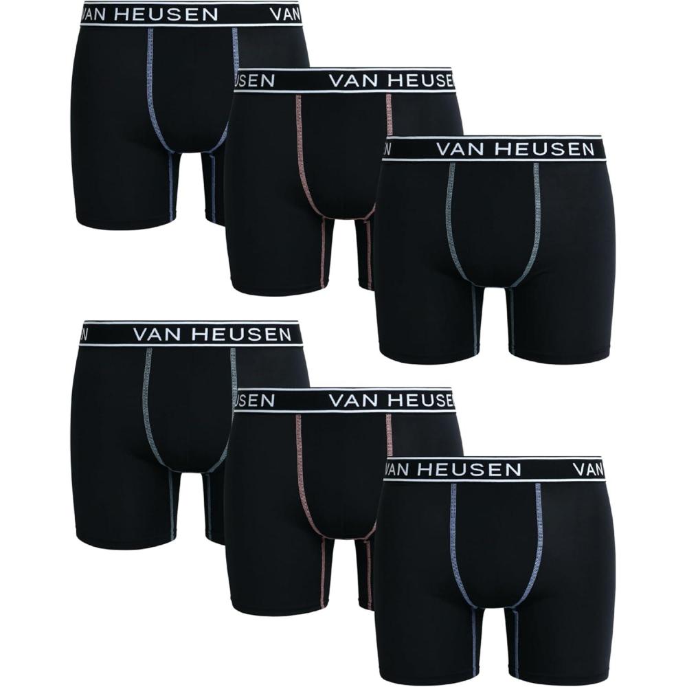 imageVan Heusen Mens Boxer Briefs 6 Pack 6 Inseam Soft Stretch Mens Underwear Boxer Briefs with Contour PouchBlack