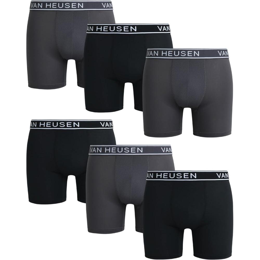 imageVan Heusen Mens Boxer Briefs 6 Pack 6 Inseam Soft Stretch Mens Underwear Boxer Briefs with Contour PouchBlackBlackened Pearl
