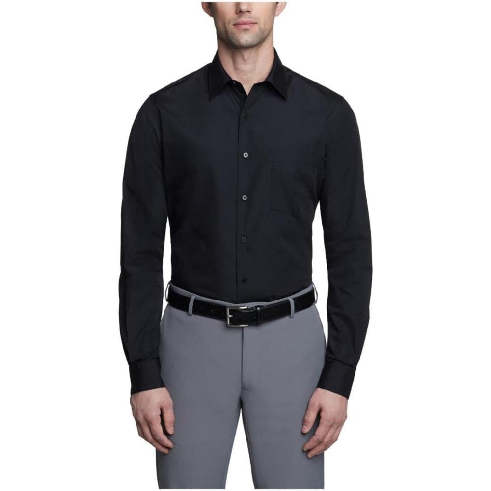 imageVan Heusen Mens Dress Shirt Fitted Poplin SolidBlack
